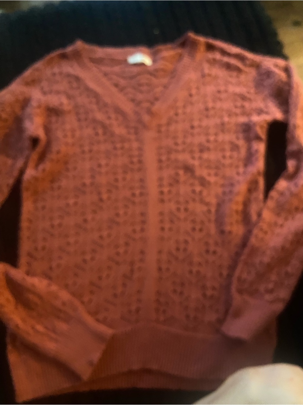 Maurices Open Knit V-Neck Sweater in Rust